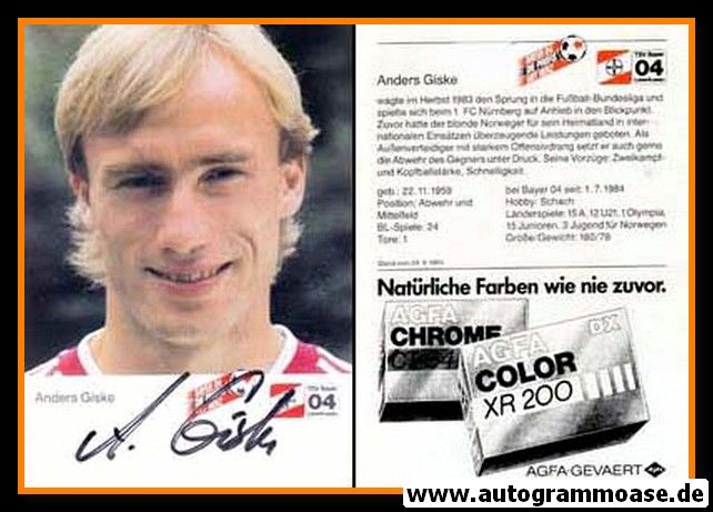 Autogramm Fussball | Bayer Leverkusen | 1984 | Anders GISKE