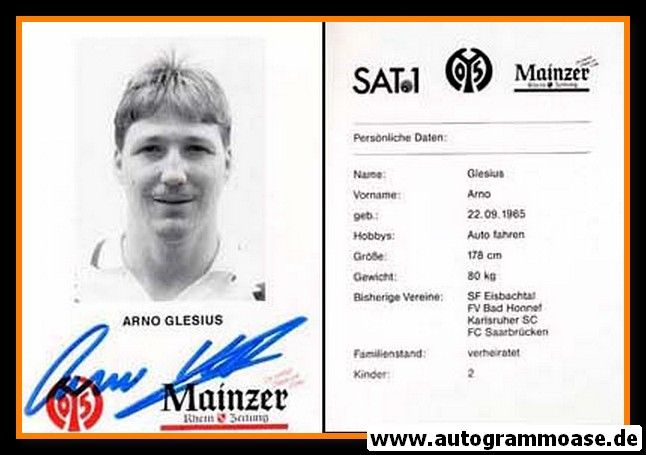 Autogramm Fussball | FSV Mainz 05 | 1995 | Arno GLESIUS