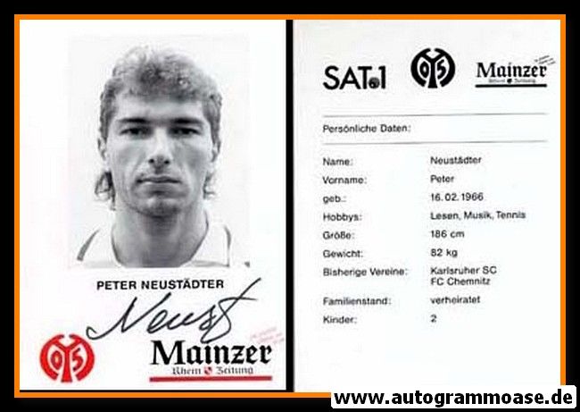 Autogramm Fussball | FSV Mainz 05 | 1995 | Peter NEUSTÄDTER