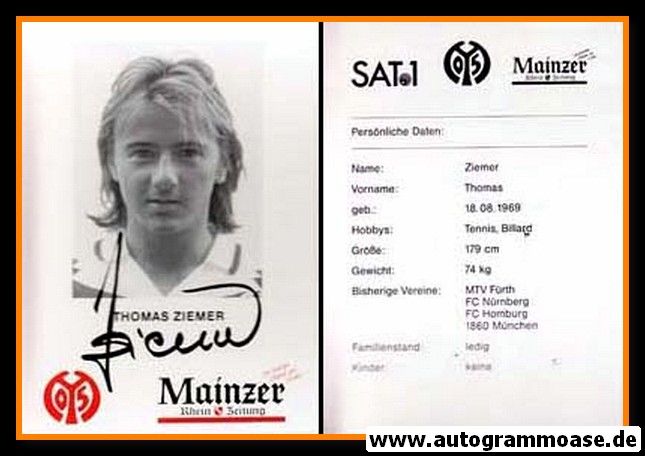 Autogramm Fussball | FSV Mainz 05 | 1995 | Thomas ZIEMER