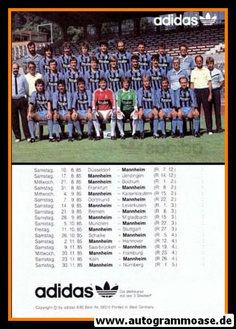 Mannschaftskarte Fussball | SV Waldhof Mannheim | 1985 Adidas