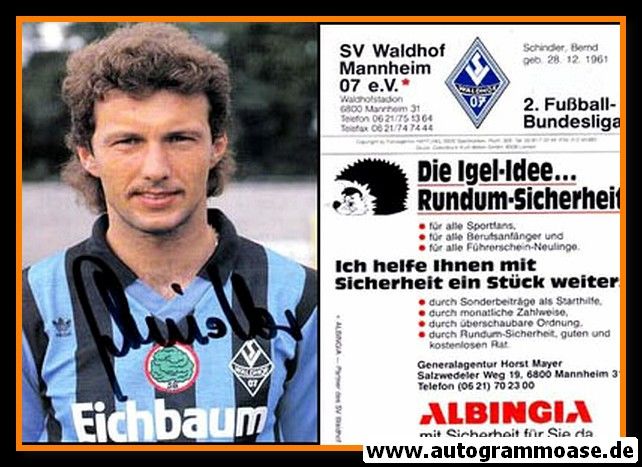 Autogramm Fussball | SV Waldhof Mannheim | 1990 | Bernd SCHINDLER
