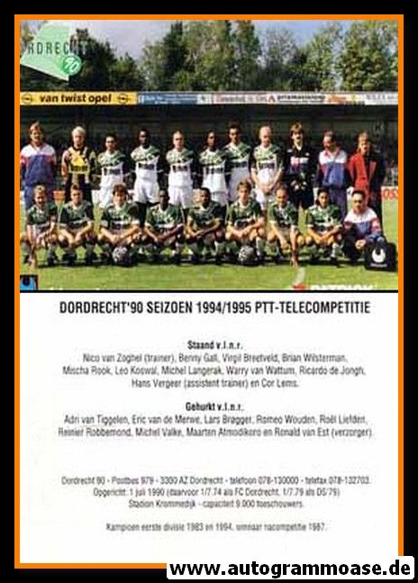 Mannschaftskarte Fussball | FC Dordrecht | 1994
