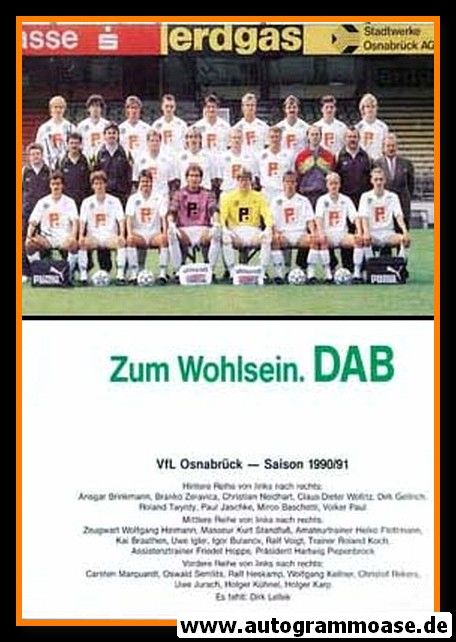 Mannschaftskarte Fussball | VfL Osnabrück | 1990 + 2 AG (Brinkmann + Marquardt)