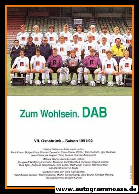 Mannschaftskarte Fussball | VfL Osnabrück | 1991 + 3 AG