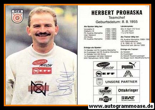Autogramm Fussball | Österreich | 1995 | Herbert PROHASKA