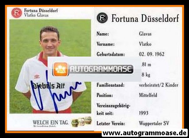 Autogramm Fussball | Fortuna Düsseldorf | 1994 | Vlatko GLAVAS