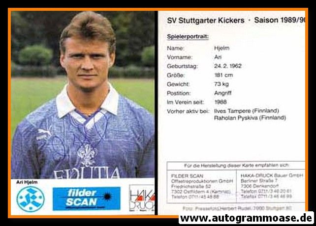Autogramm Fussball | Stuttgarter Kickers | 1989 | Ari HJELM