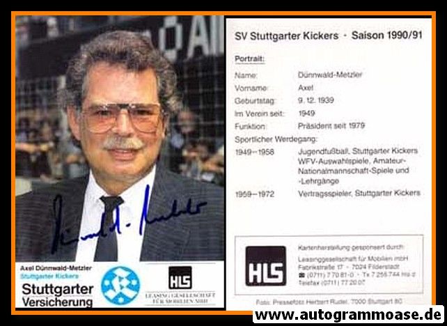 Autogramm Fussball | Stuttgarter Kickers | 1990 | Axel DÜNNWALD-METZLER