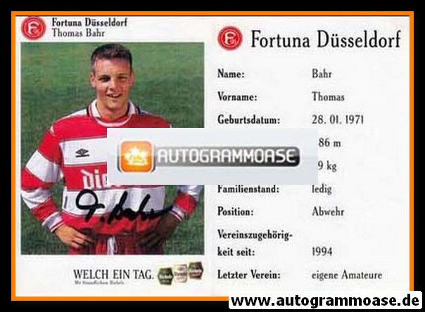 Autogramm Fussball | Fortuna Düsseldorf | 1995 | Thomas BAHR