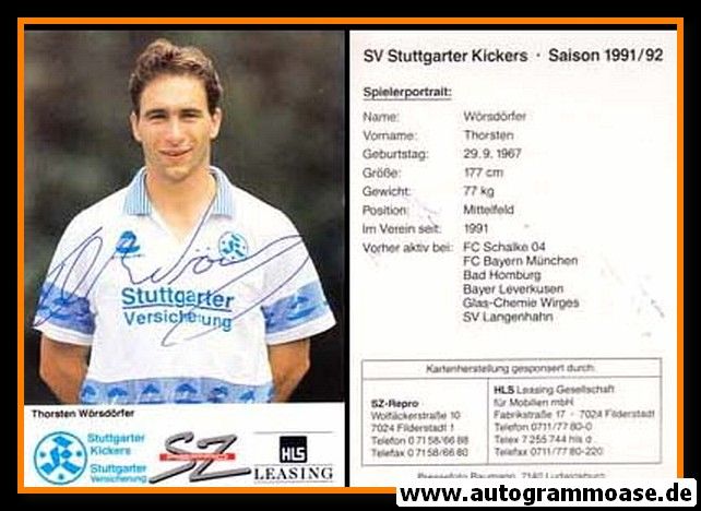 Autogramm Fussball | Stuttgarter Kickers | 1991 | Thorsten WÖRSDÖRFER