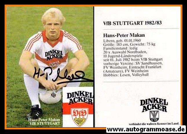 Autogramm Fussball | VfB Stuttgart | 1982 | Hans-Peter MAKAN