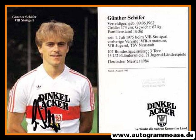 Autogramm Fussball | VfB Stuttgart | 1984 | Günther SCHÄFER