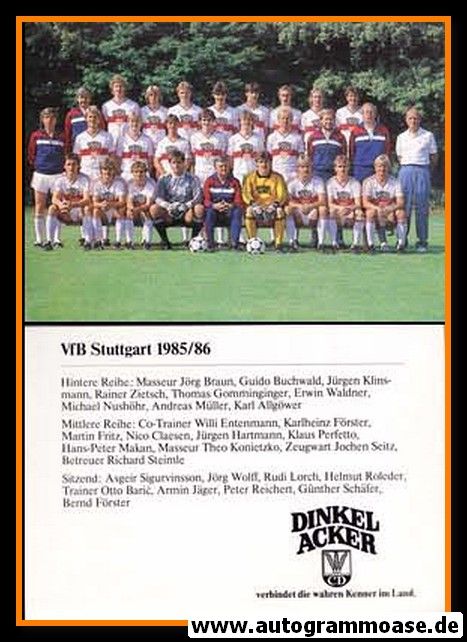 Mannschaftskarte Fussball | VfB Stuttgart | 1985 Dinkelacker