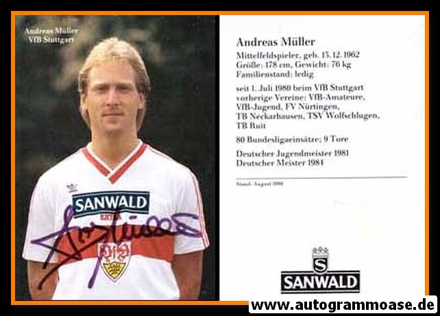 Autogramm Fussball | VfB Stuttgart | 1986 | Andreas MÜLLER