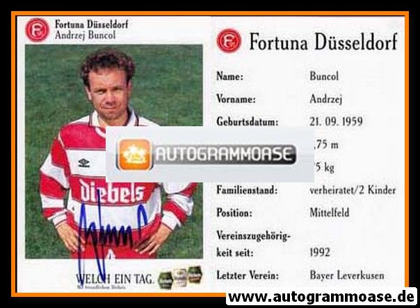Autogramm Fussball | Fortuna Düsseldorf | 1995 | Andrzej BUNCOL