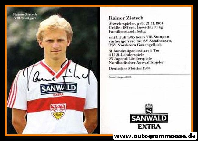 Autogramm Fussball | VfB Stuttgart | 1986 | Rainer ZIETSCH