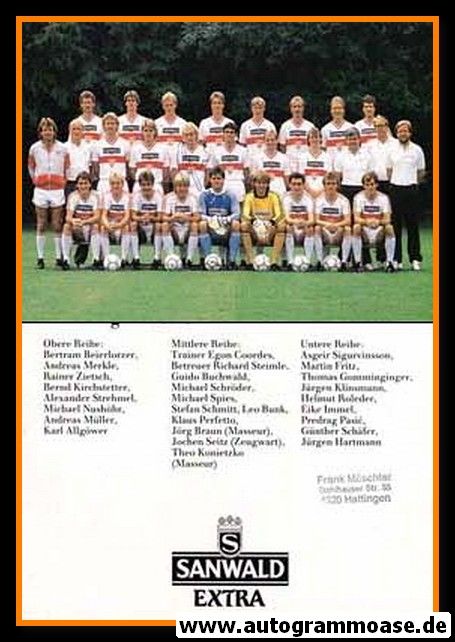 Mannschaftskarte Fussball | VfB Stuttgart | 1986 Sanwald + AG Michael SPIES