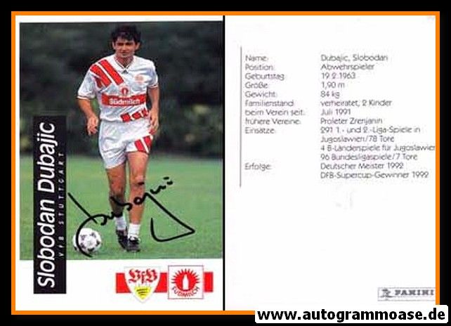 Autogramm Fussball | VfB Stuttgart | 1994 | Slobadan DUBAJIC