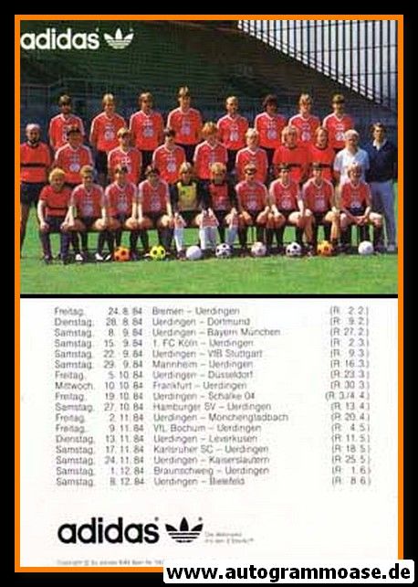 Mannschaftskarte Fussball | KFC Uerdingen 05 | 1984 Adidas
