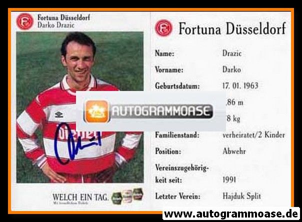 Autogramm Fussball | Fortuna Düsseldorf | 1995 | Darko DRAZIC