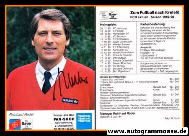Autogramm Fussball | KFC Uerdingen 05 | 1989 | Reinhard RODER