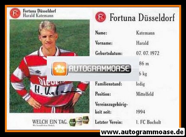 Autogramm Fussball | Fortuna Düsseldorf | 1995 | Harald KATEMANN