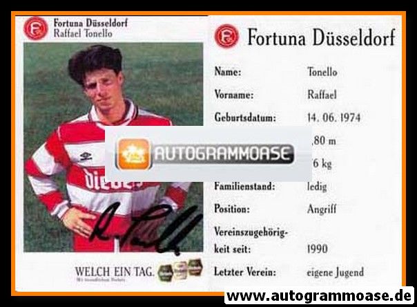 Autogramm Fussball | Fortuna Düsseldorf | 1995 | Raffael TONELLO