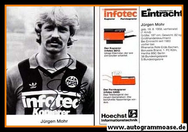 Autogramm Fussball | Eintracht Frankfurt | 1983 | Jürgen MOHR