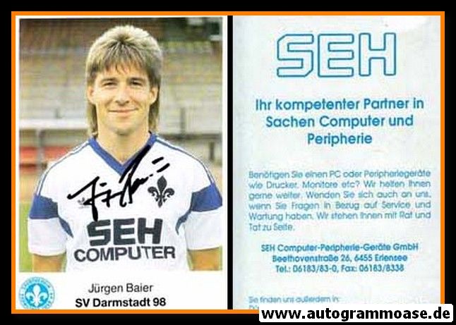 Autogramm Fussball | SV Darmstadt 98 | 1989 | Jürgen BAIER