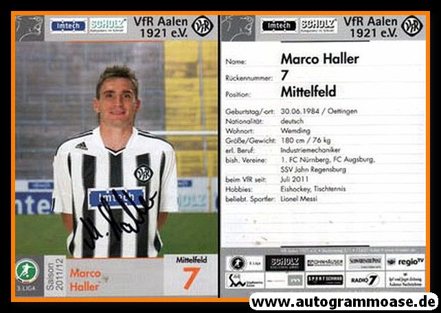 Autogramm Fussball | VfR Aalen | 2011 | Marco HALLER