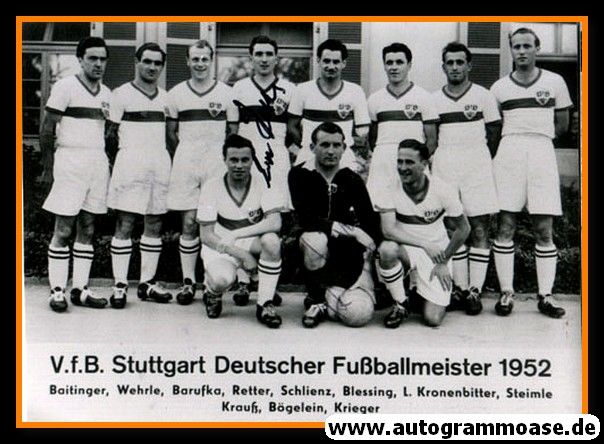Mannschaftsfoto Fussball | VfB Stuttgart | 1952 + 3 AG (BLESSING + BÖGELEIN + RETTER)