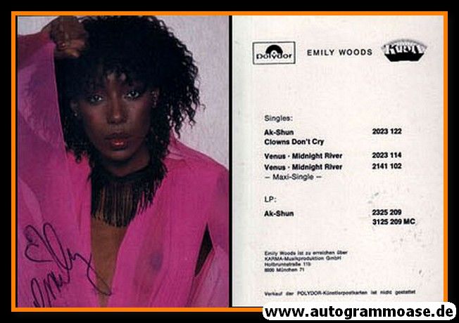 Autogramm Pop | Emily WOODS | 1979 "Ak-Shun" (Portrait Color) Polydor