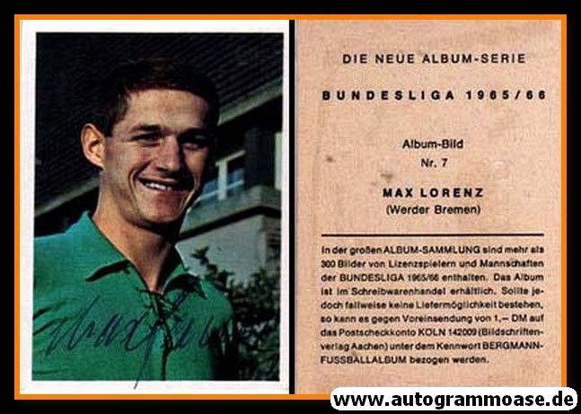 Autogramm Fussball | SV Werder Bremen | 1965 | Max LORENZ (Bergmann 007)