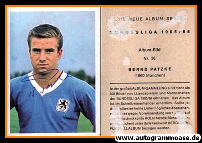 Autogramm Fussball | TSV 1860 München | 1965 | Bernd PATZKE (Bergmann 036)