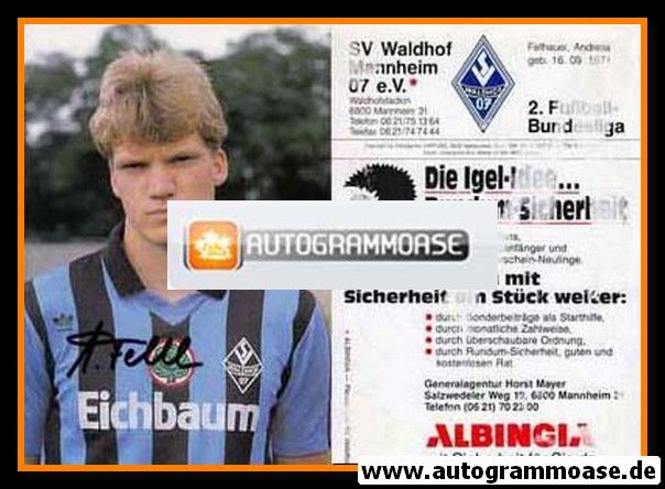 Autogramm Fussball | SV Waldhof Mannheim | 1990 | Andreas FELLHAUER