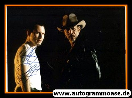 Autogramme Film (USA) | Christian SLATER + Morgan FREEMAN | 1998 Foto "Hard Rain"