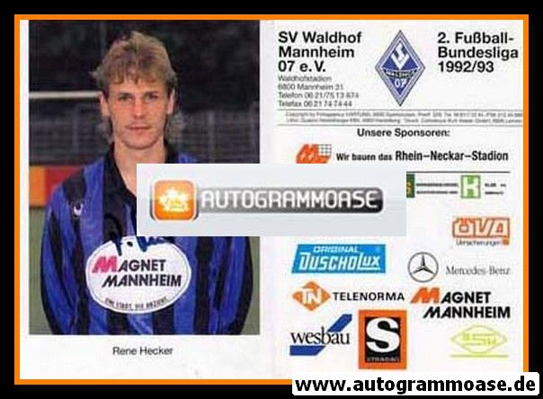 Autogramm Fussball | SV Waldhof Mannheim | 1992 | Rene HECKER