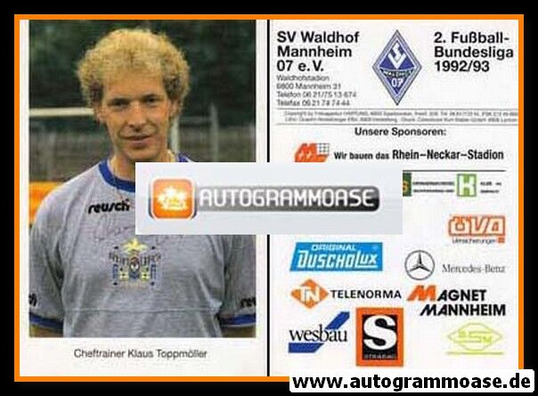 Autogramm Fussball | SV Waldhof Mannheim | 1992 | Klaus TOPPMÖLLER