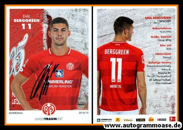 Autogramm Fussball | FSV Mainz 05 | 2018 | Emil BERGGREEN