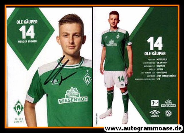 Autogramm Fussball | SV Werder Bremen | 2018 | Ole KÄUPER