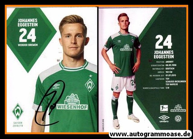 Autogramm Fussball | SV Werder Bremen | 2018 | Johannes EGGESTEIN