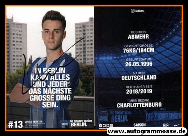 Autogramm Fussball | Hertha BSC Berlin | 2018 | Lukas KLÜNTER