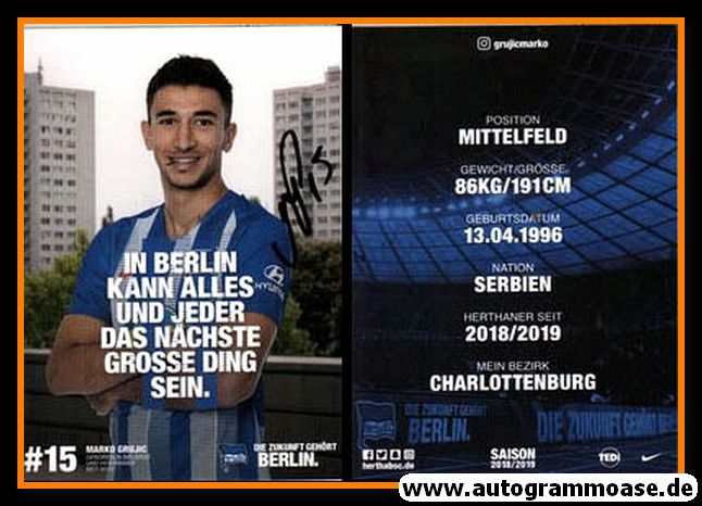 Autogramm Fussball | Hertha BSC Berlin | 2018 | Marko GRUJIC