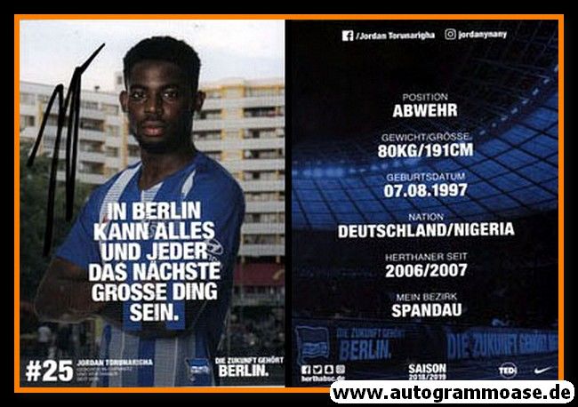 Autogramm Fussball | Hertha BSC Berlin | 2018 | Jordan TORUNARIGHA