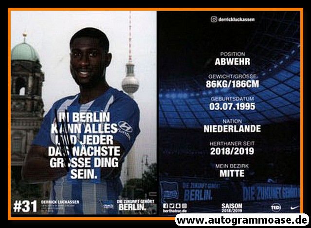 Autogramm Fussball | Hertha BSC Berlin | 2018 | Derrick LUCKASSEN