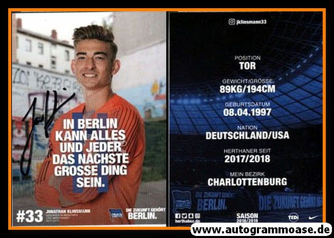 Autogramm Fussball | Hertha BSC Berlin | 2018 | Jonathan KLINSMANN