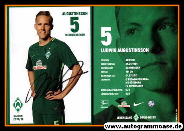 Autogramm Fussball | SV Werder Bremen | 2017 | Ludwig AUGUSTINSSON