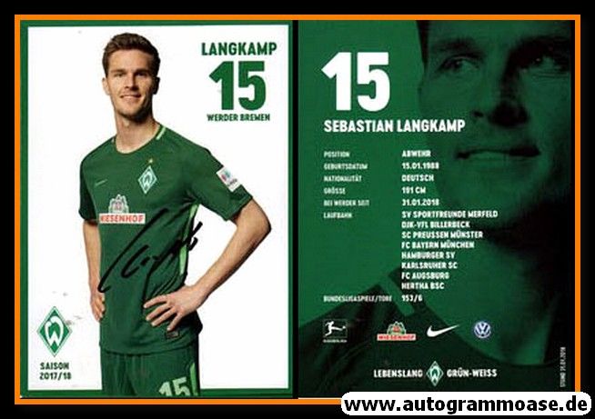 Autogramm Fussball | SV Werder Bremen | 2017 | Sebastian LANGKAMP