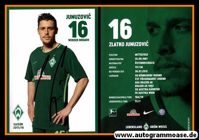 Autogramm Fussball | SV Werder Bremen | 2017 | Zlatko JUNUZOVIC